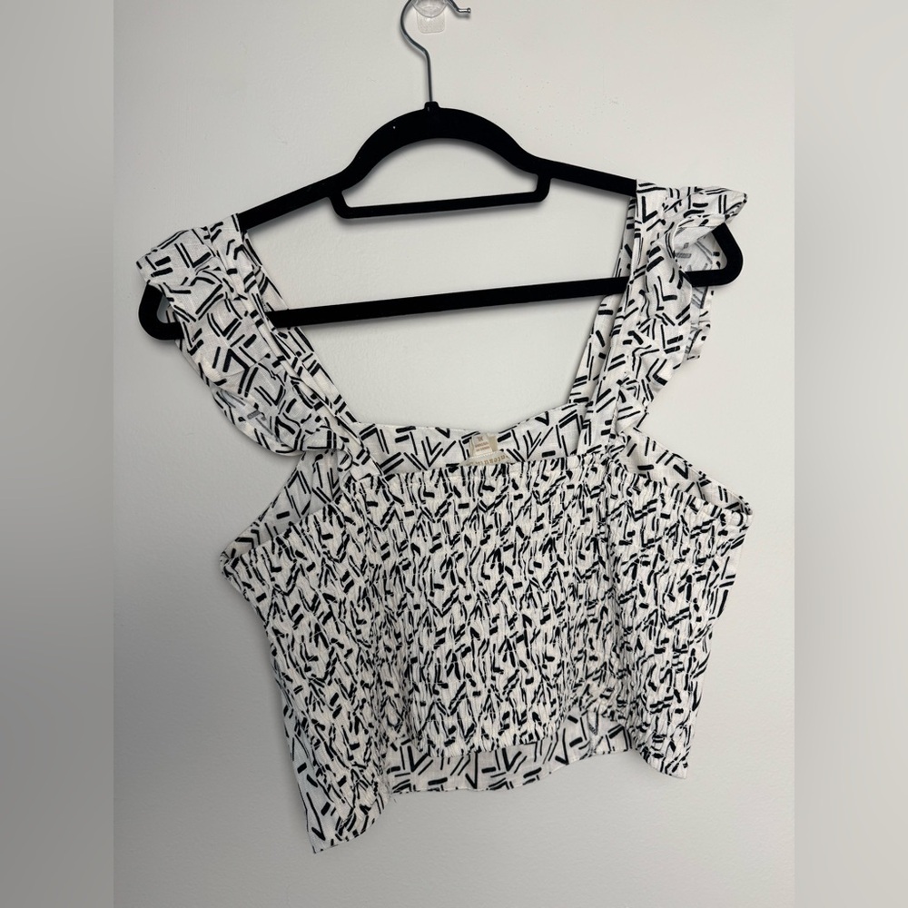 White & Black Lines Crop Top Cotton Monteau Size XL NWT - Picture 4 of 6